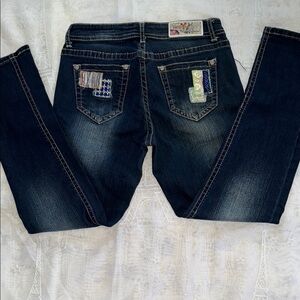 GRACE IN LA Boyfriend 26 S Blue Jeans with Patchwork NWOT